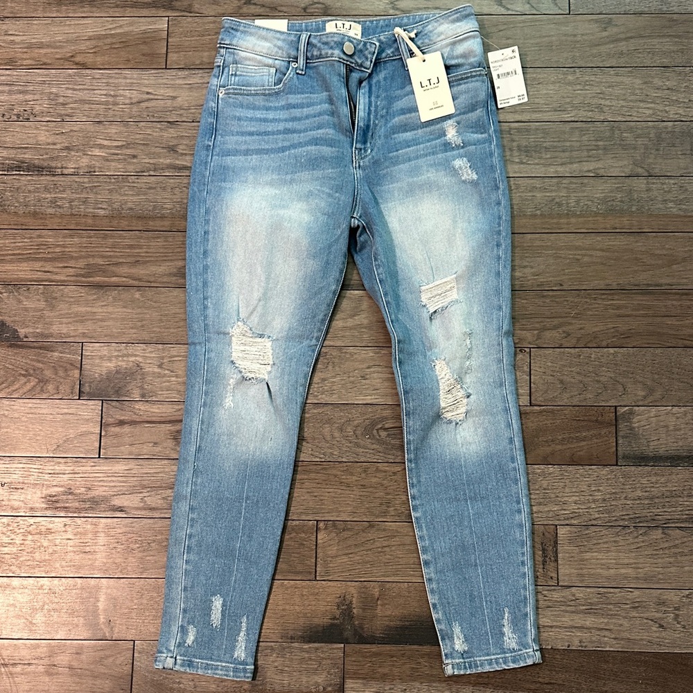 Women's Light Blue Ripped Ankle Jeans